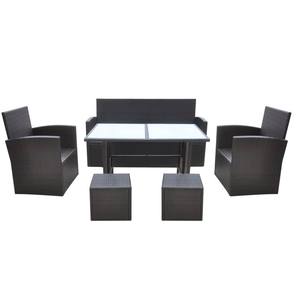 6-tlg. Garten-Essgruppe mit Kissen Poly Rattan Braun