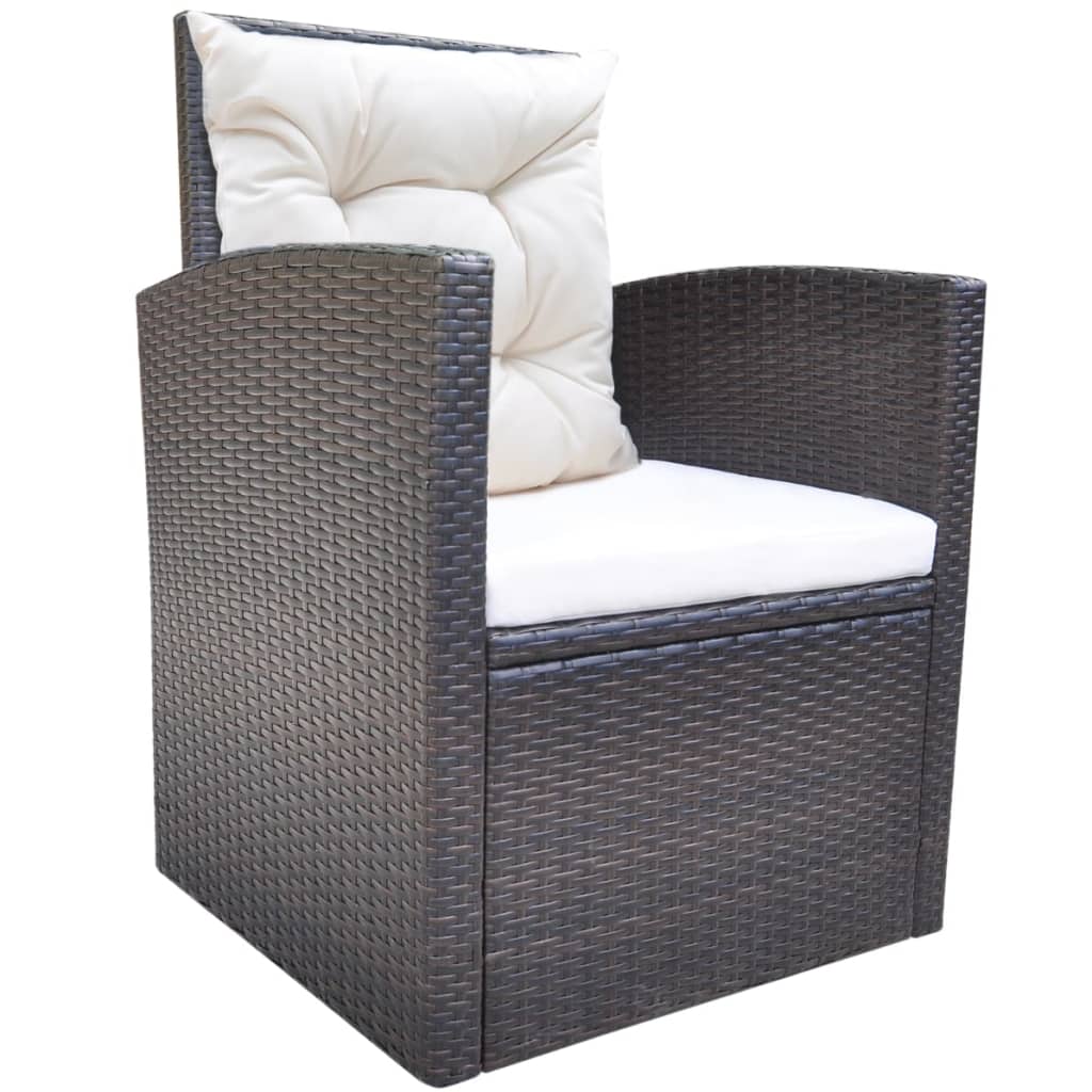 6-tlg. Garten-Essgruppe mit Kissen Poly Rattan Braun