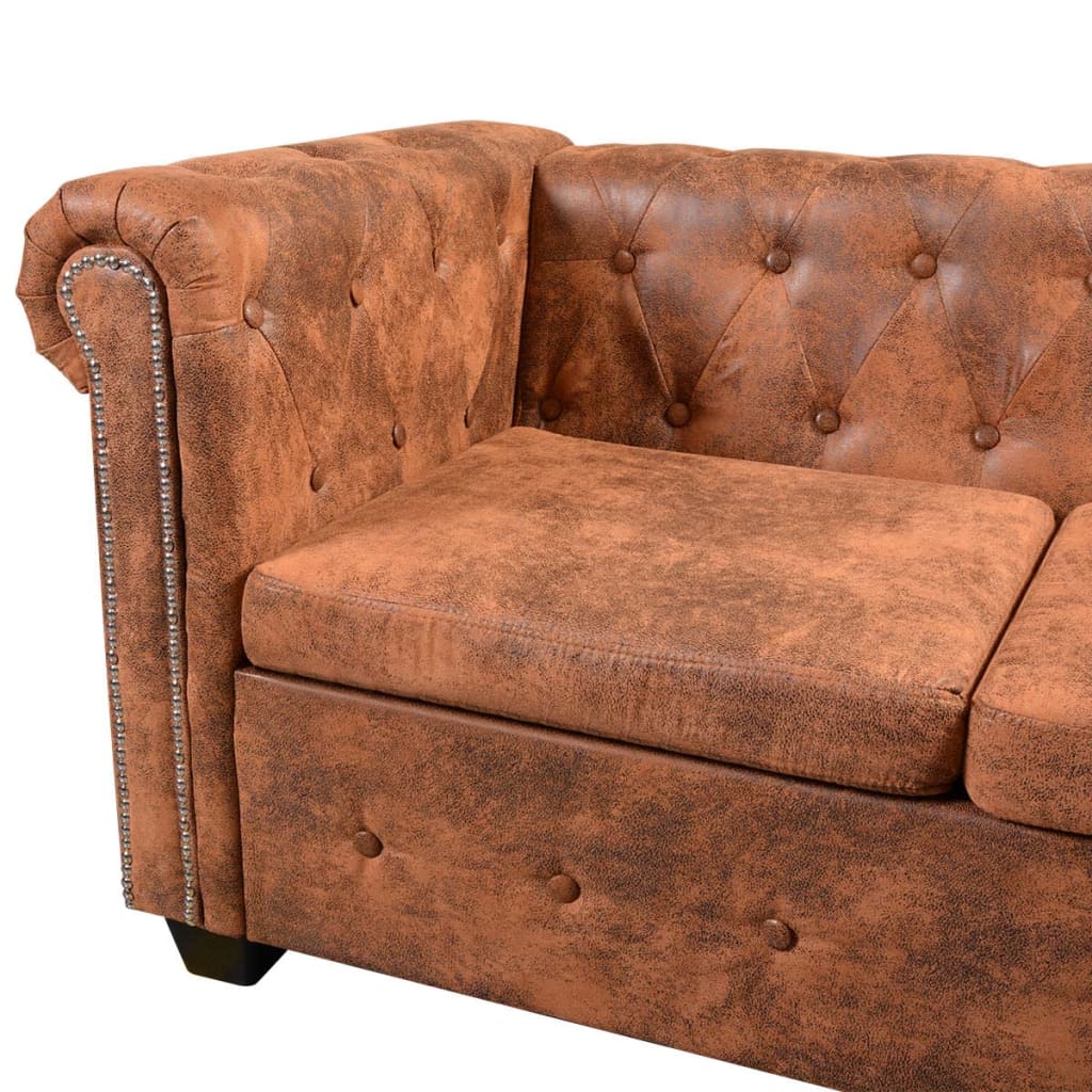 Chesterfield-Ecksofa 5-Sitzer Kunstleder Braun