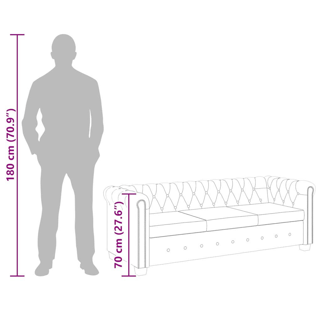 Chesterfield-Sofa 3-Sitzer Kunstleder Braun