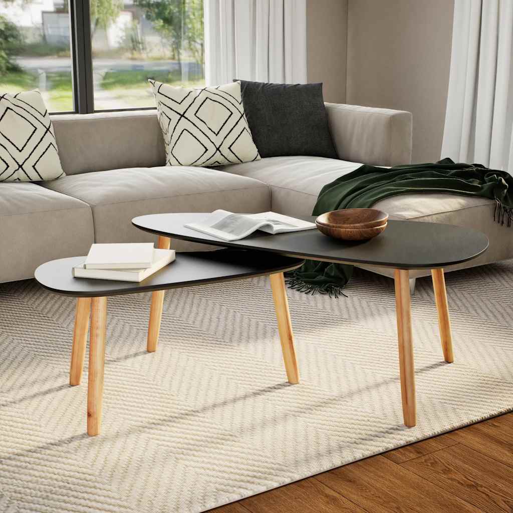 2-tlg. Couchtisch-Set Massivholz Kiefer Schwarz