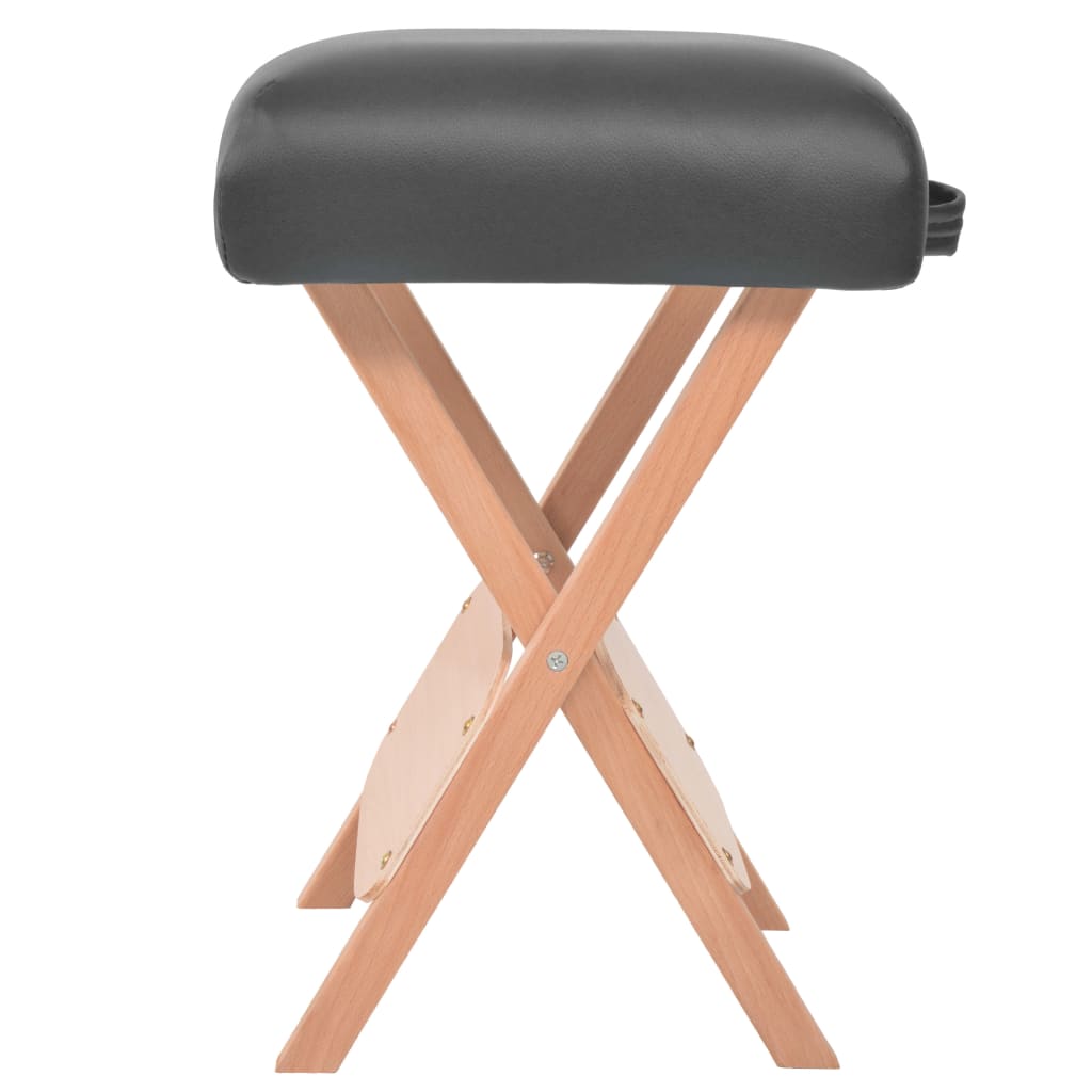 Massageliege 2-Zonen mit Hocker Klappbar 10 cm Sitz Schwarz