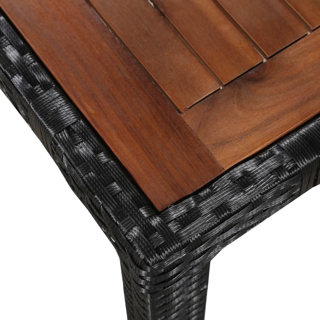 5-tlg. Garten-Essgruppe Poly Rattan Akazie Massivholz Schwarz