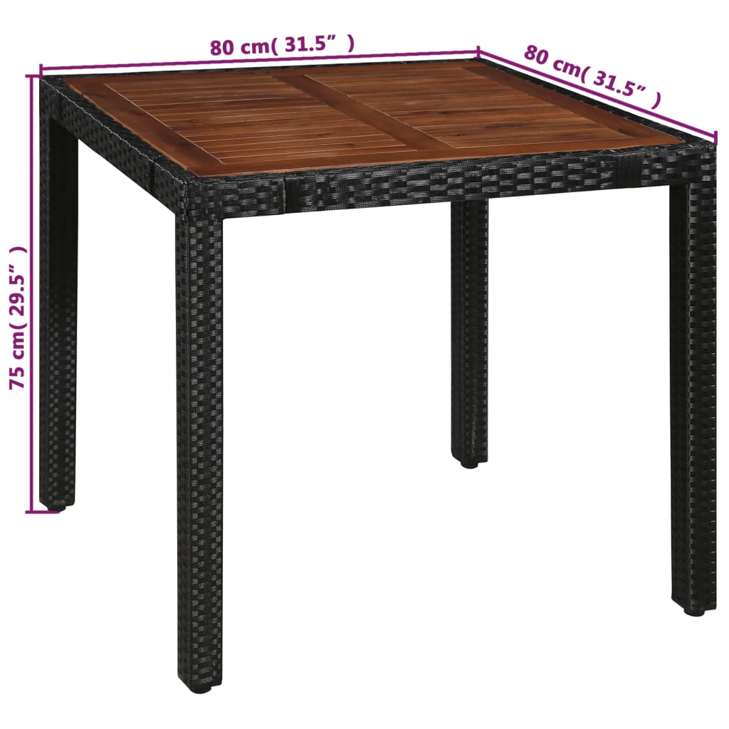 5-tlg. Garten-Essgruppe Poly Rattan Akazie Massivholz Schwarz