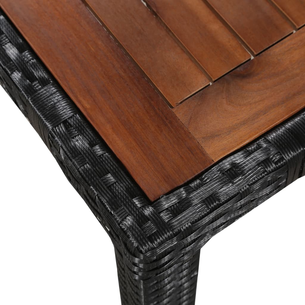 9-tlg. Garten-Essgruppe Poly Rattan Akazie Massivholz Schwarz