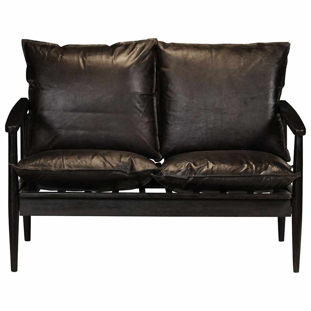 2-Sitzer-Sofa Echtleder Akazienholz Schwarz