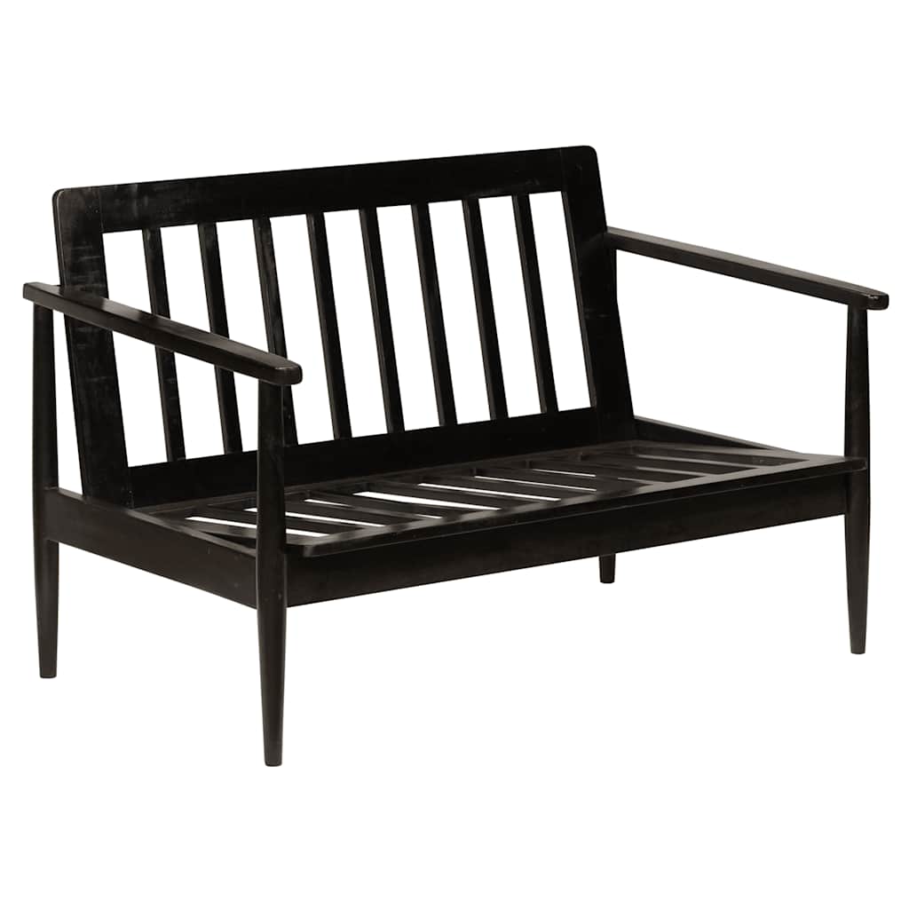 2-Sitzer-Sofa Echtleder Akazienholz Schwarz
