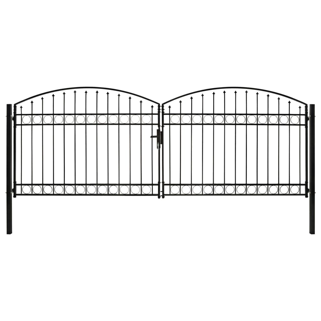 Zauntor Doppelflügel Gewölbte Spitze Stahl 400 x 150 cm Schwarz
