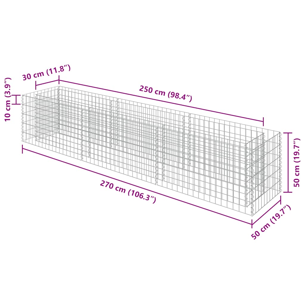 Gabionen-Hochbeet Verzinkter Stahl 270×50×50 cm