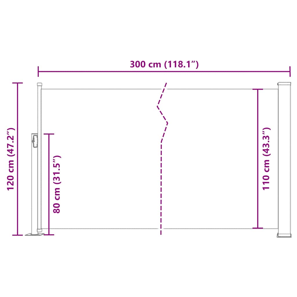 Ausziehbare Seitenmarkise 120x300 cm Creme