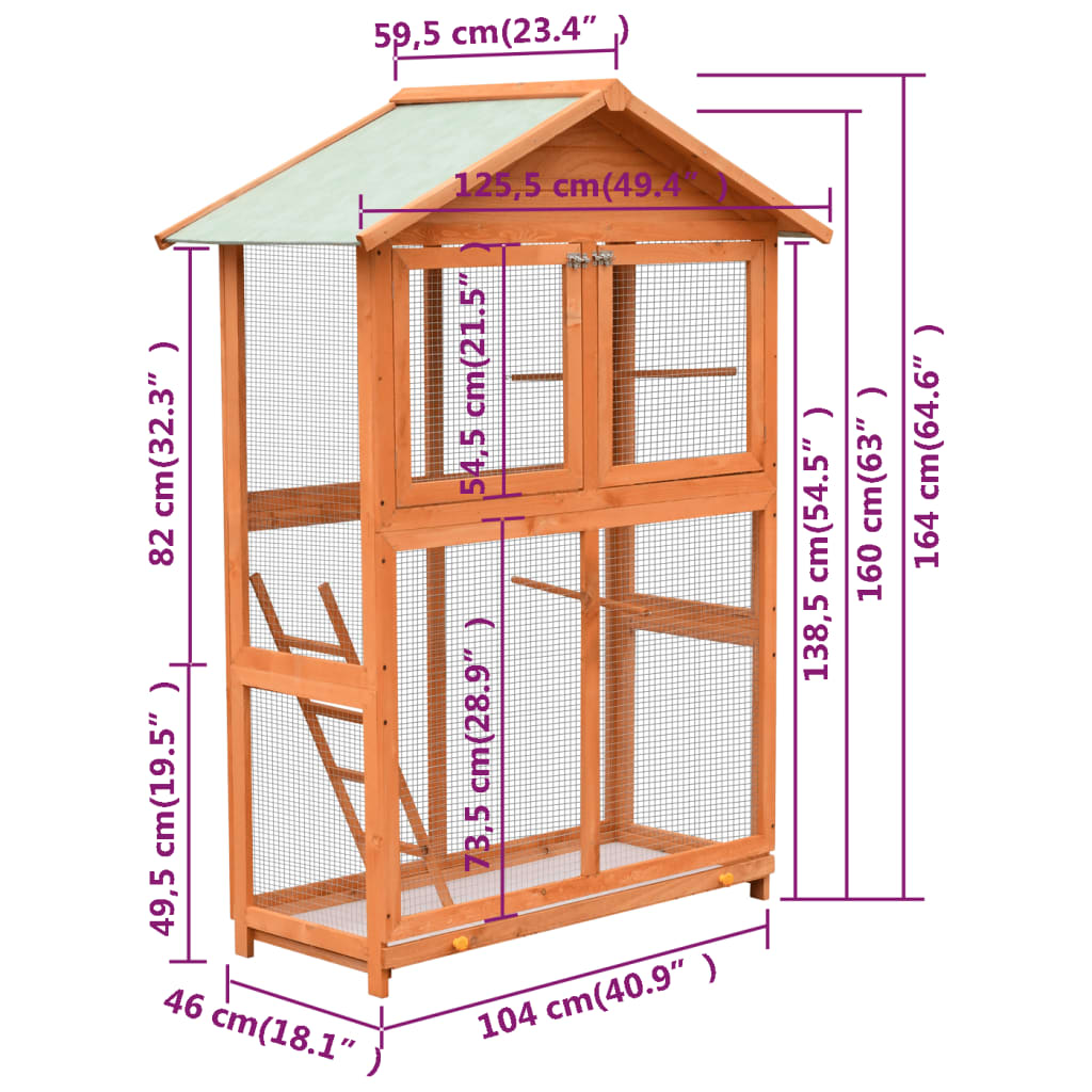Vogelkäfig Kiefernholz & Tannenholz 125,5x59,5x164 cm
