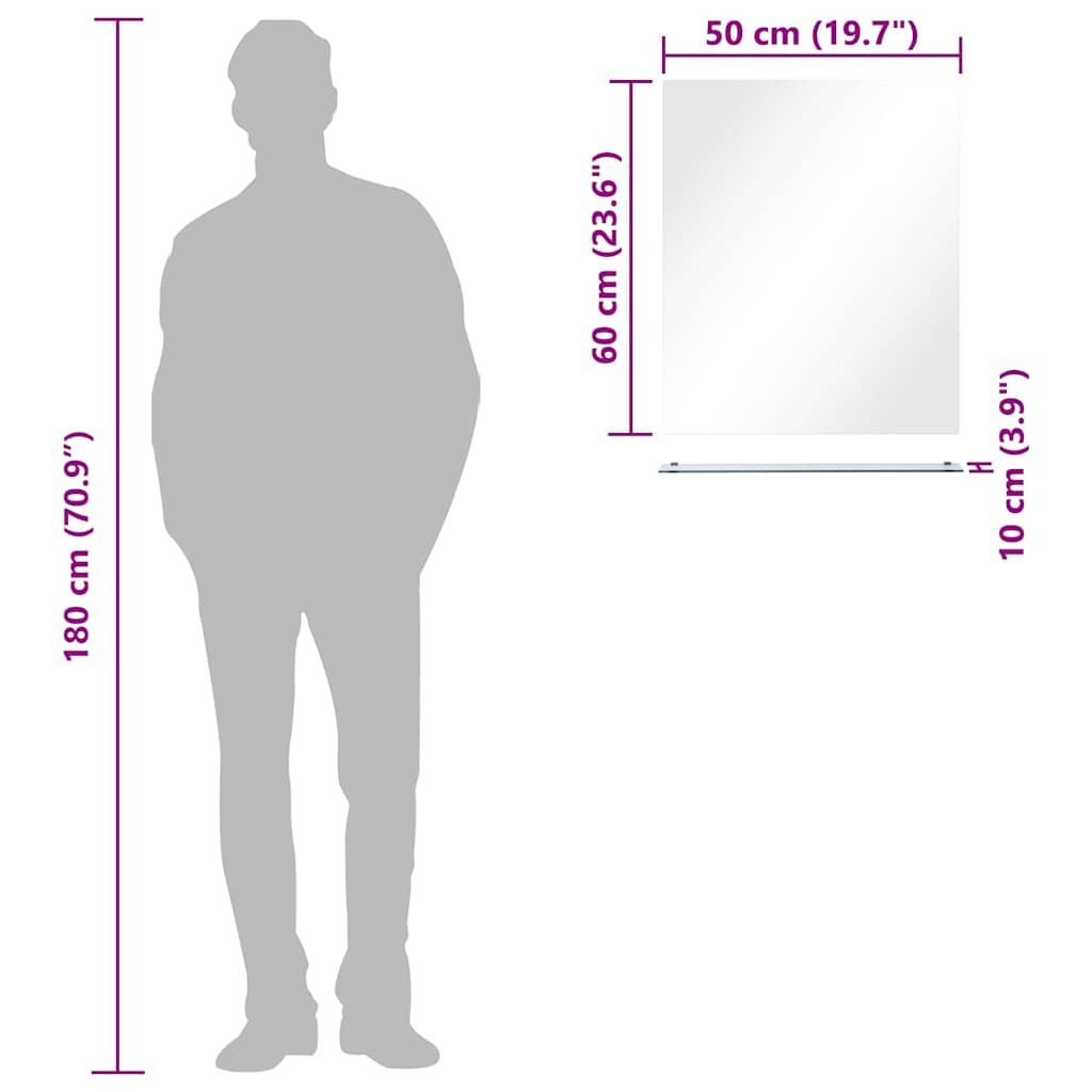 Wandspiegel mit Regal 50×60 cm Hartglas