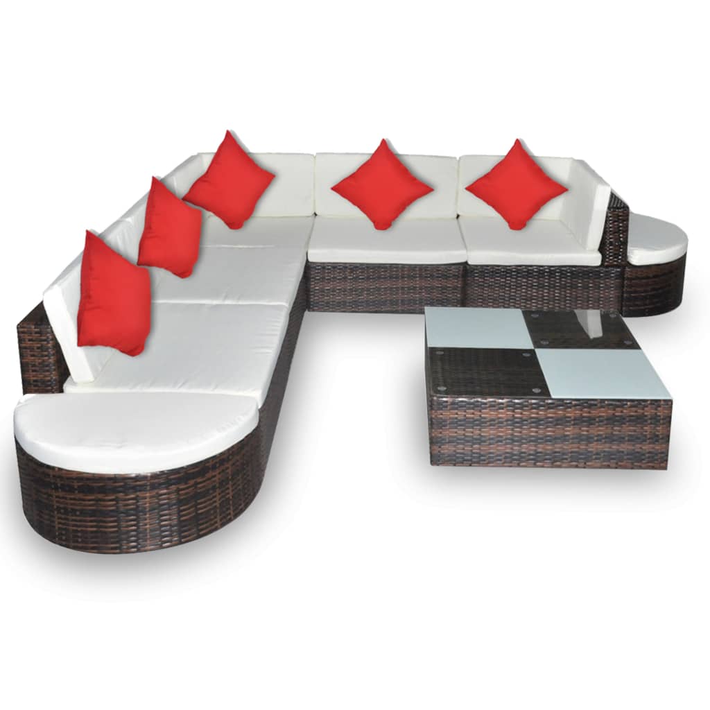 8-tlg. Garten-Lounge-Set mit Kissen Poly Rattan Braun