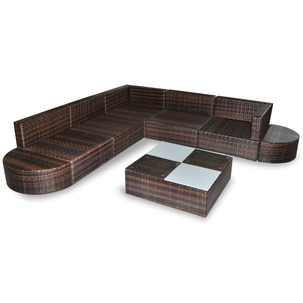 8-tlg. Garten-Lounge-Set mit Kissen Poly Rattan Braun