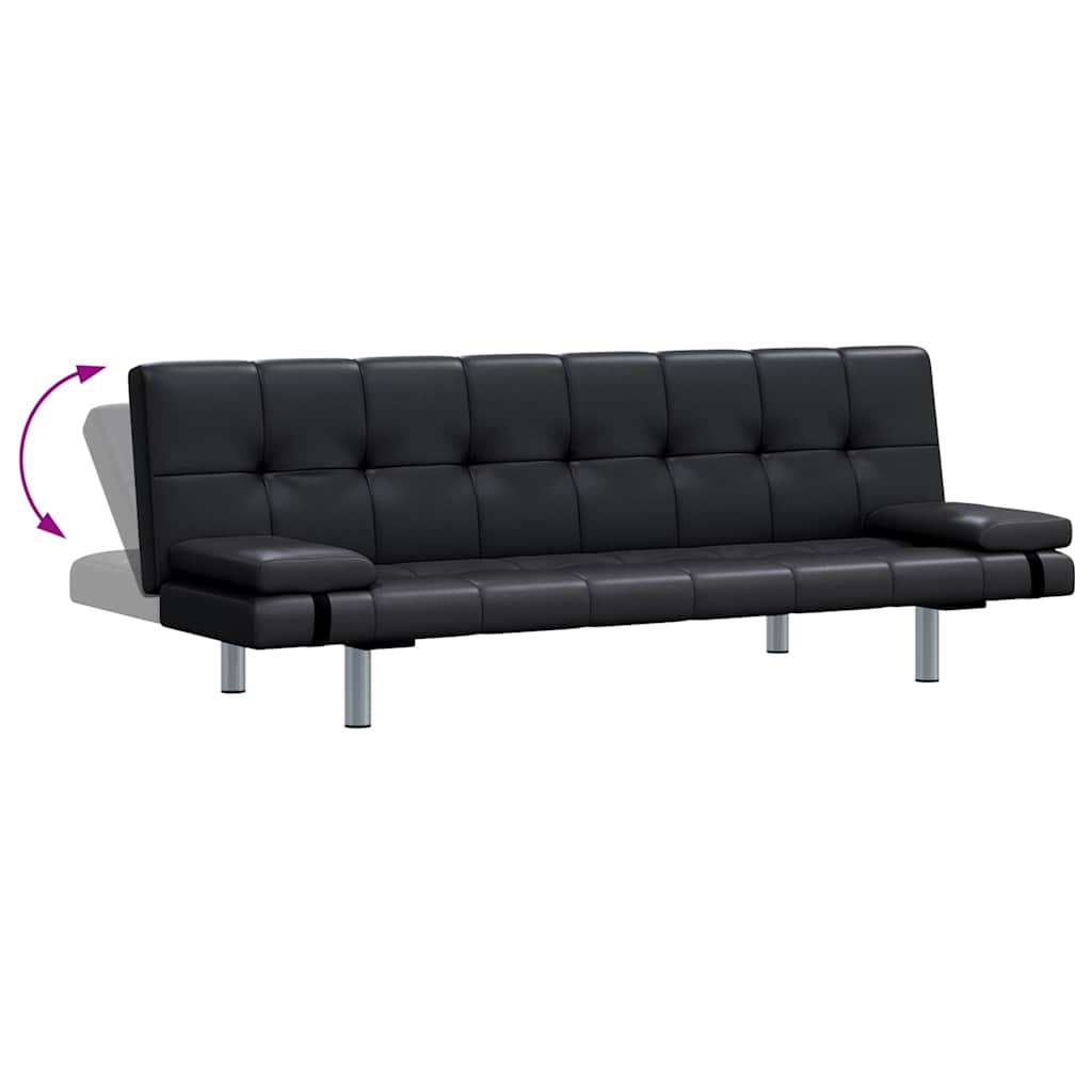 Schlafsofa mit 2 Kissen Kunstleder Ausziehbar Schwarz