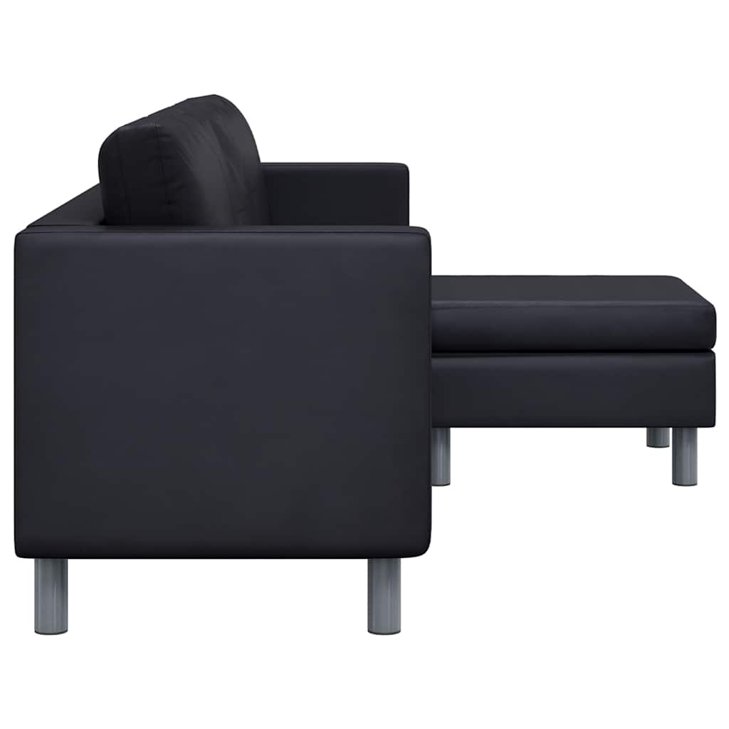 L-förmiges Sofa 3-Sitzer Kunstleder Schwarz