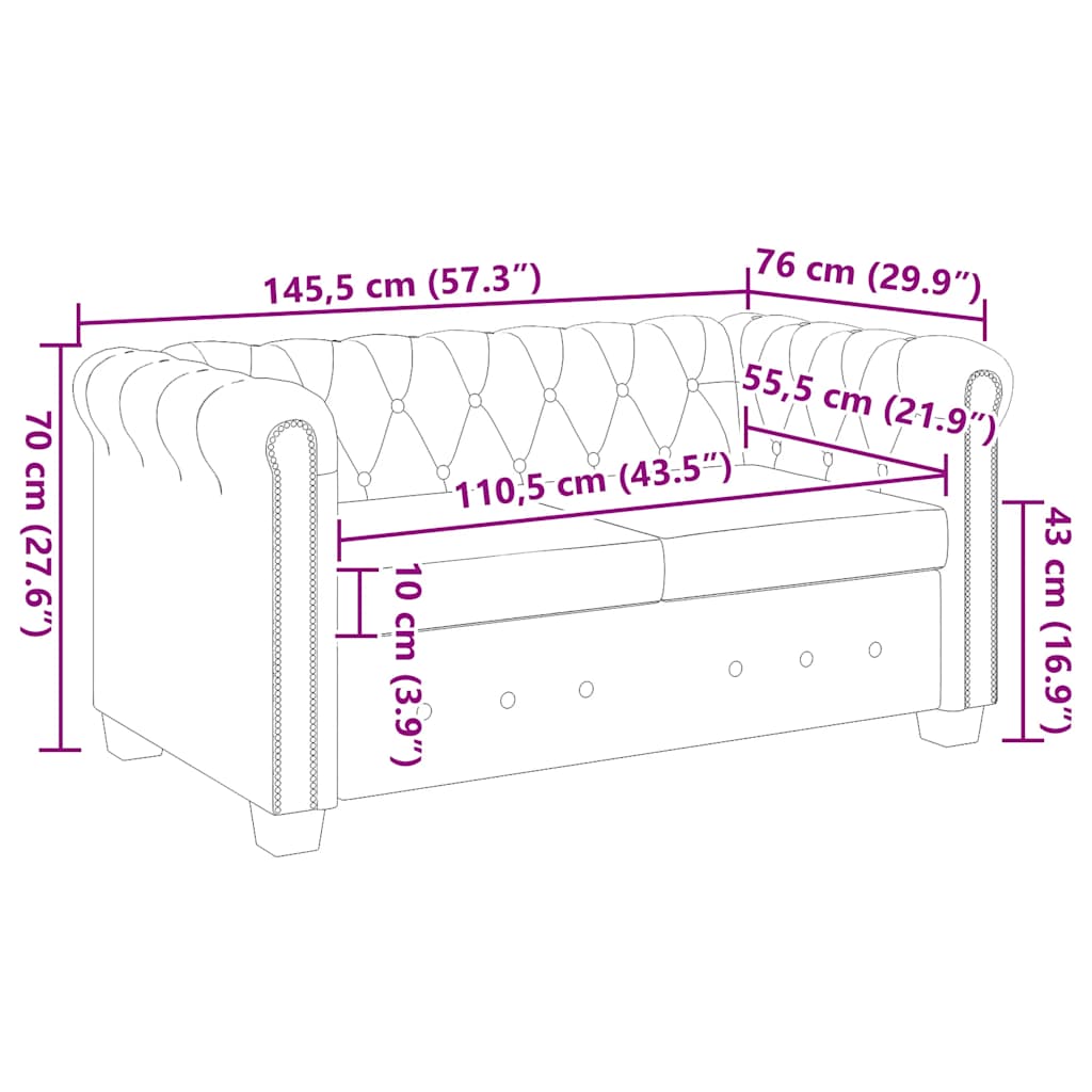 Chesterfield-Sofa 2-Sitzer Kunstleder Schwarz