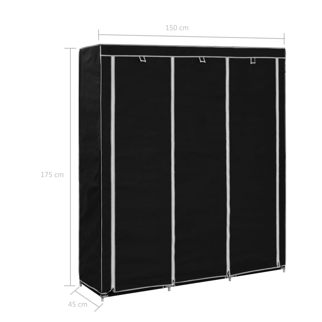 Kleiderschrank mit Fächern Stangen Schwarz 150x45x175cm Stoff