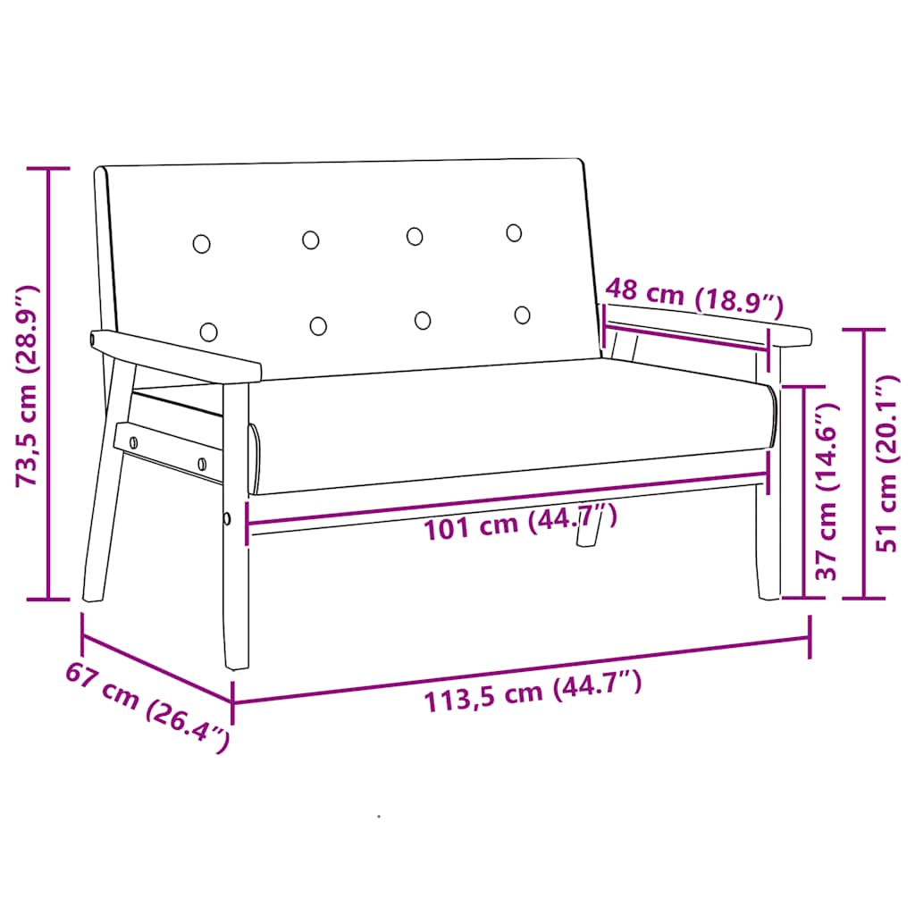 Sofa 2-Sitzer Schwarz Kunstleder