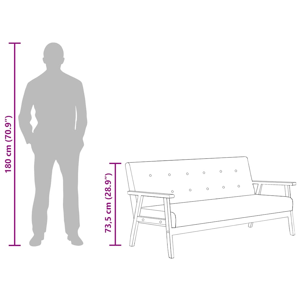 Sofa 3-Sitzer Schwarz Kunstleder