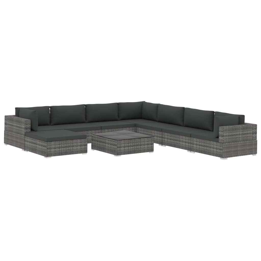 9-tlg. Garten-Lounge-Set mit Auflagen Poly Rattan Grau