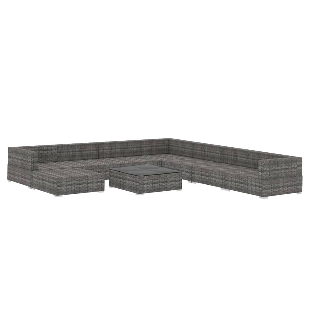 9-tlg. Garten-Lounge-Set mit Auflagen Poly Rattan Grau