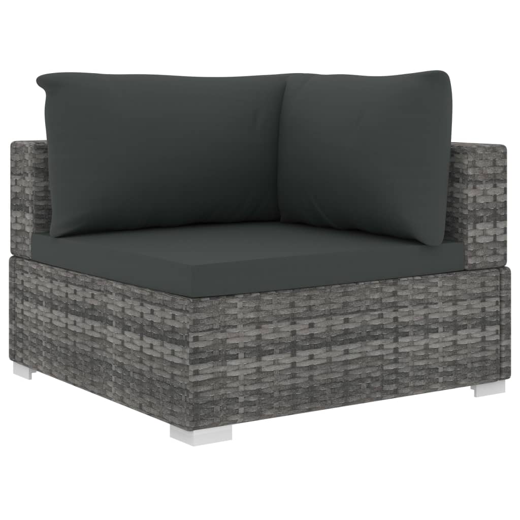 9-tlg. Garten-Lounge-Set mit Auflagen Poly Rattan Grau
