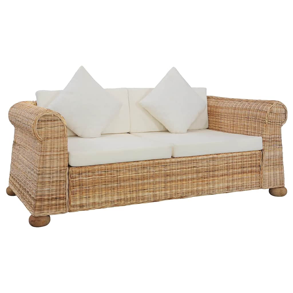2-tlg. Sofagarnitur mit Kissen Natur Rattan