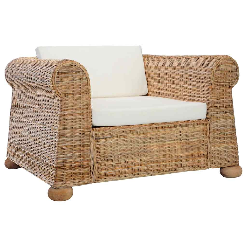 3-tlg. Sofagarnitur mit Kissen Natur Rattan