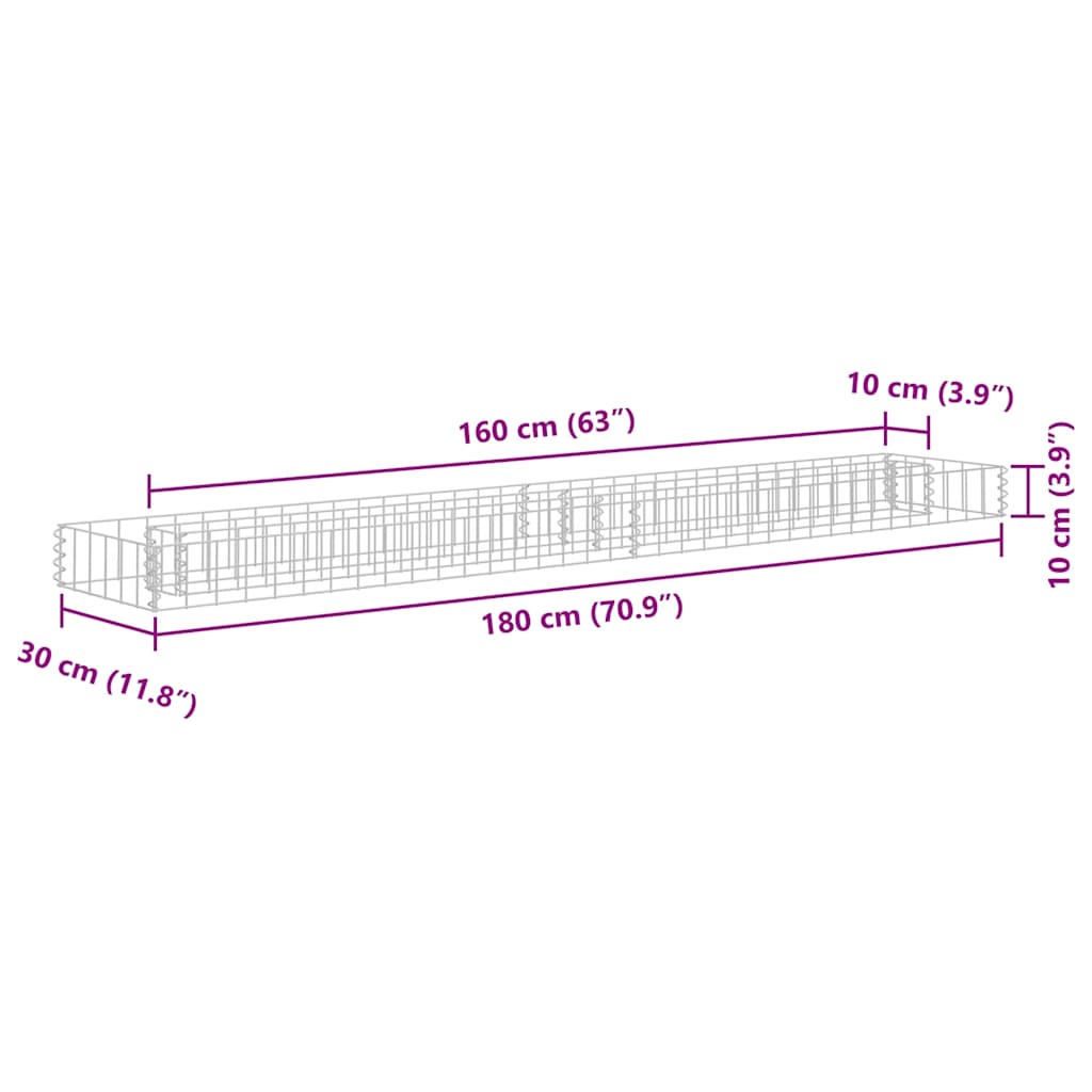 Gabionen-Hochbeet Verzinkter Stahl 180x30x10 cm