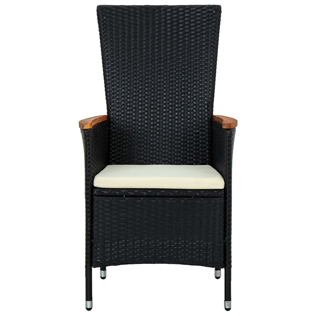 7-tlg. Garten-Essgruppe Poly Rattan Akazienholz Schwarz