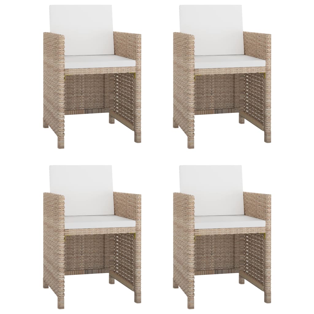 5-tlg. Garten-Essgruppe mit Auflagen Poly Rattan Beige