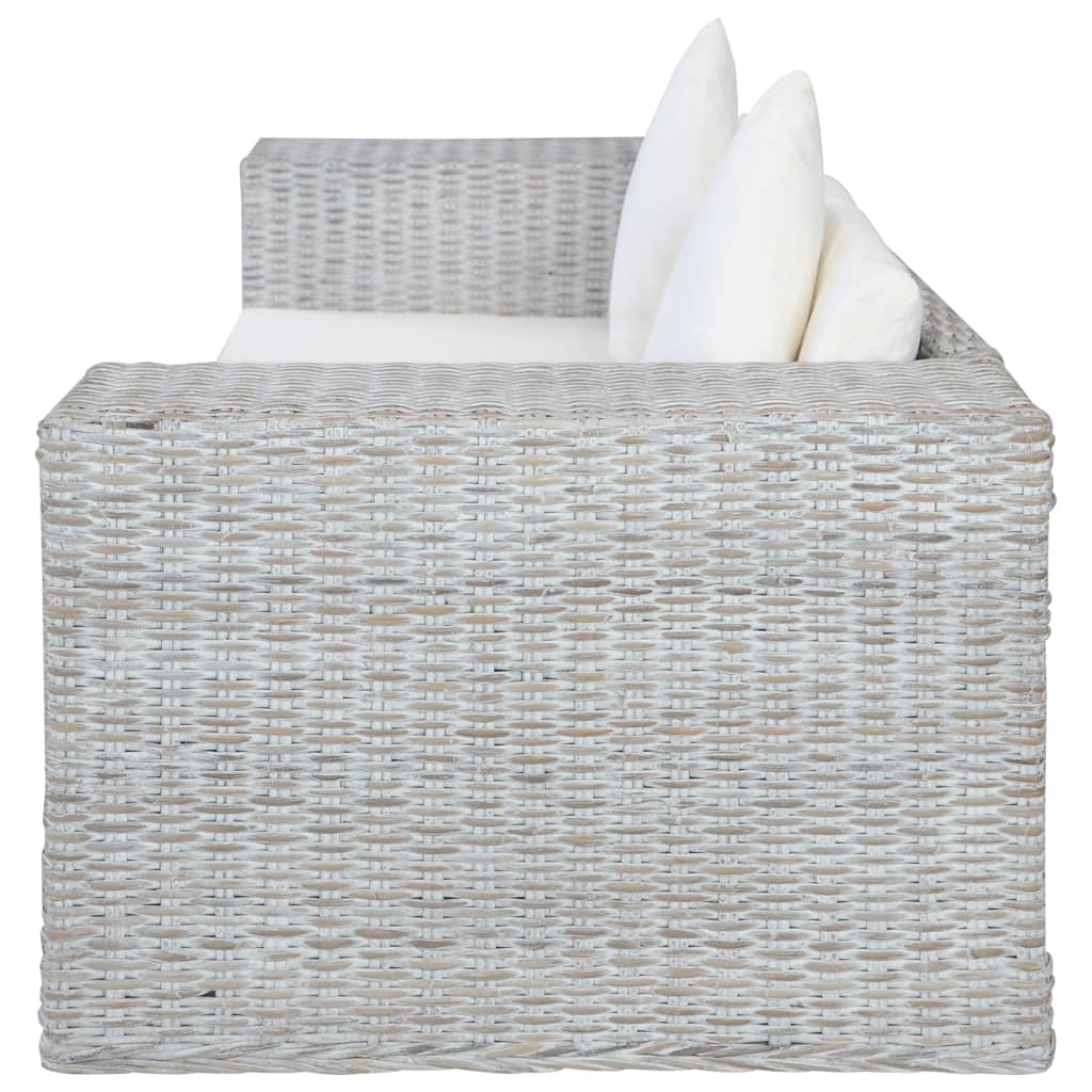 2-tlg. Sofagarnitur mit Auflagen Grau Natur Rattan