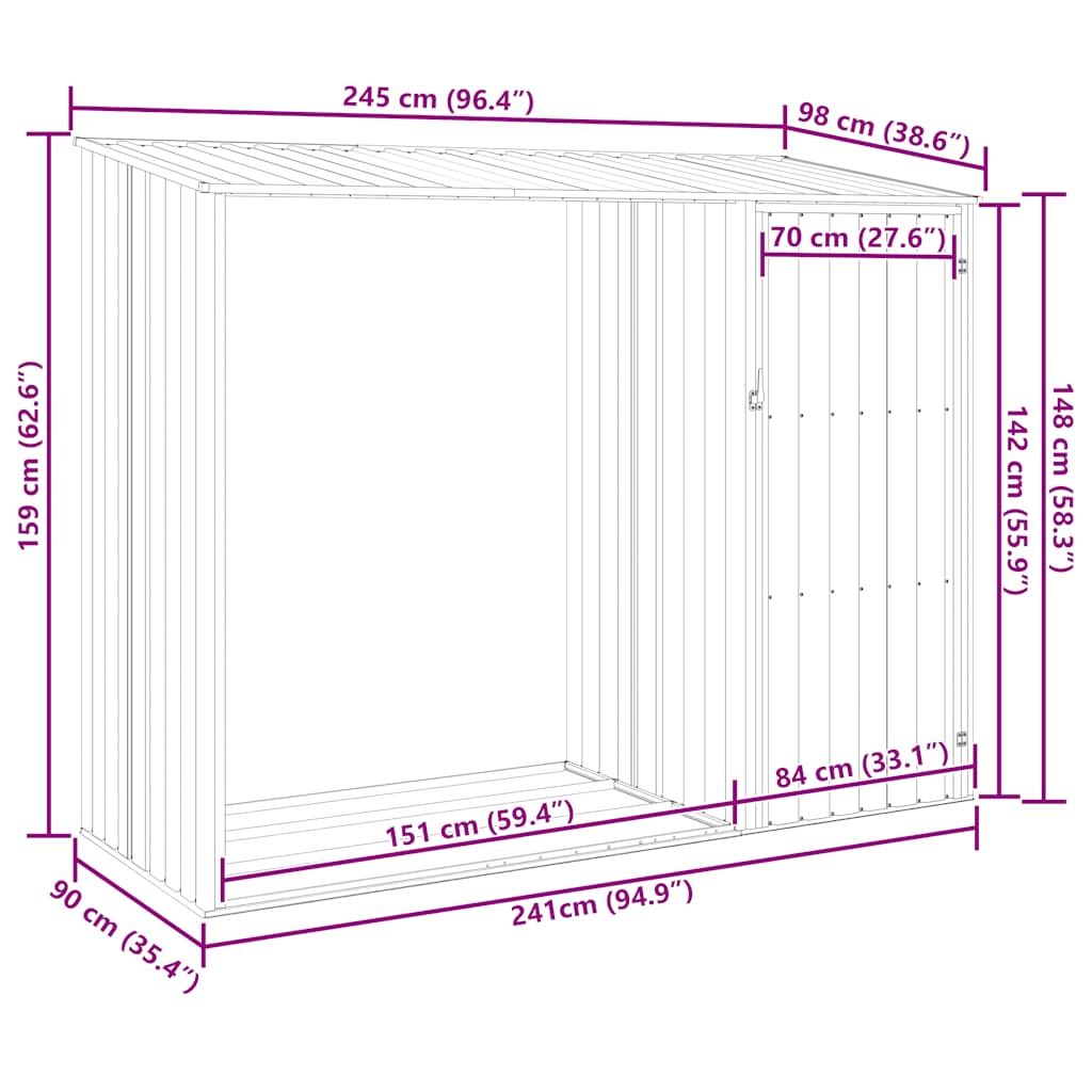 Garten Brennholzlager Braun 245x98x159 cm Verzinkter Stahl