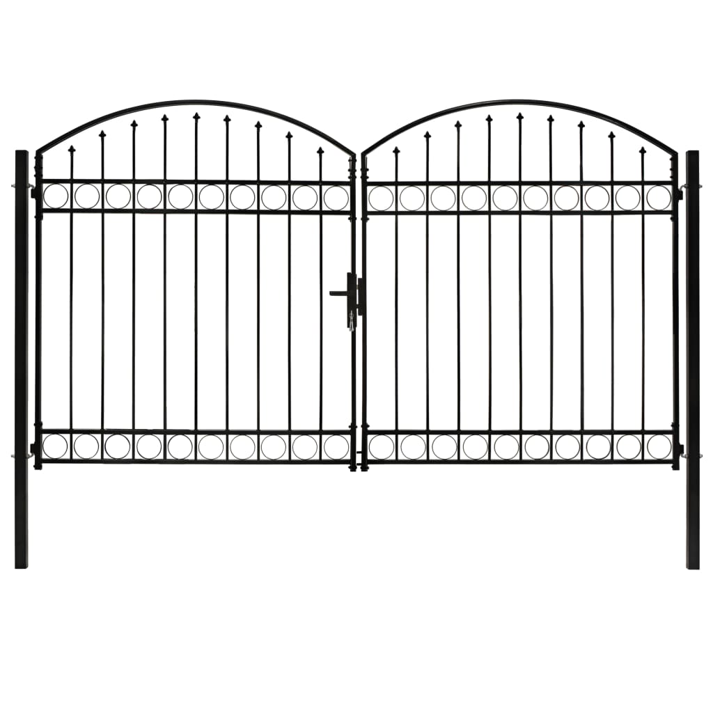 Zauntor Doppelflügel Gewölbte Spitze Stahl 300x200 cm Schwarz