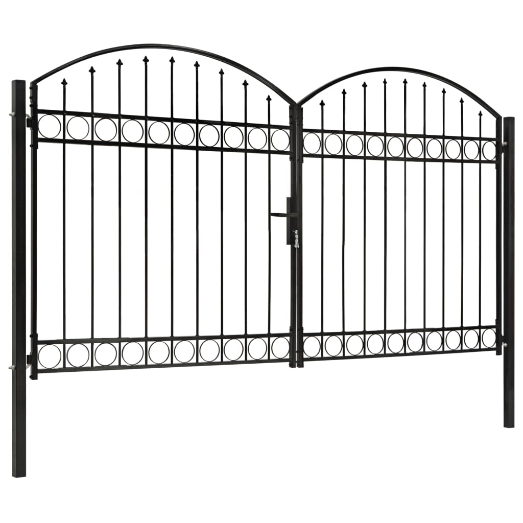 Zauntor Doppelflügel Gewölbte Spitze Stahl 300x200 cm Schwarz