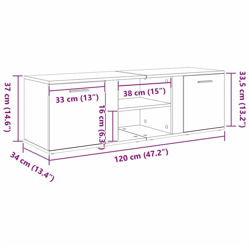 TV-Schrank Betongrau 120x34x37 cm Holzwerkstoff