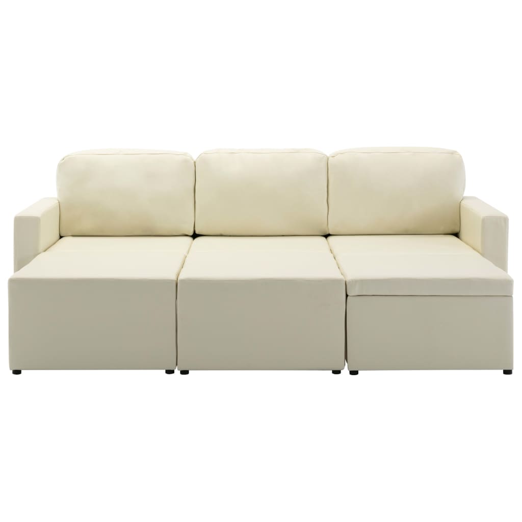 Modulares 3-Sitzer Schlafsofa Creme Kunstleder