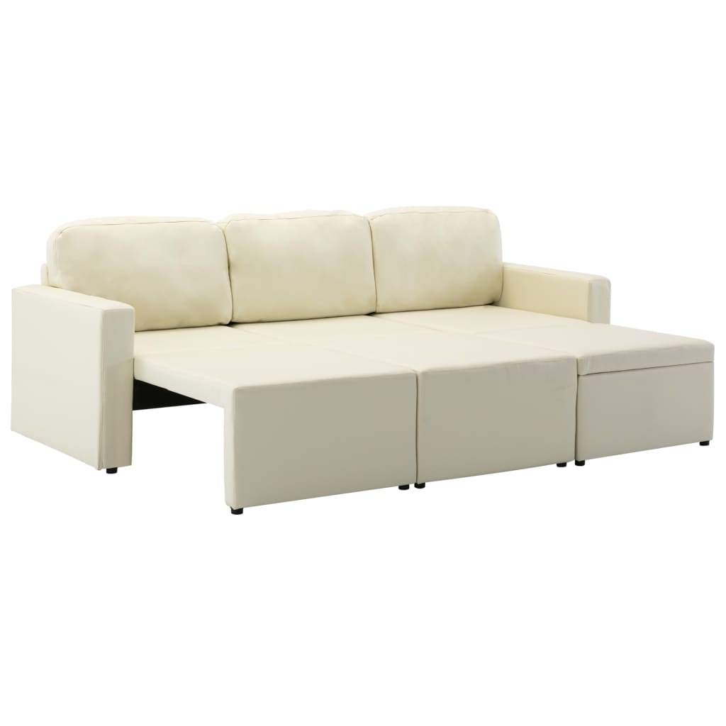Modulares 3-Sitzer Schlafsofa Creme Kunstleder