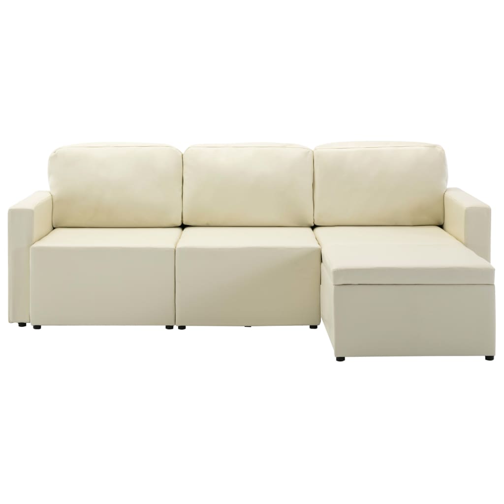 Modulares 3-Sitzer Schlafsofa Creme Kunstleder