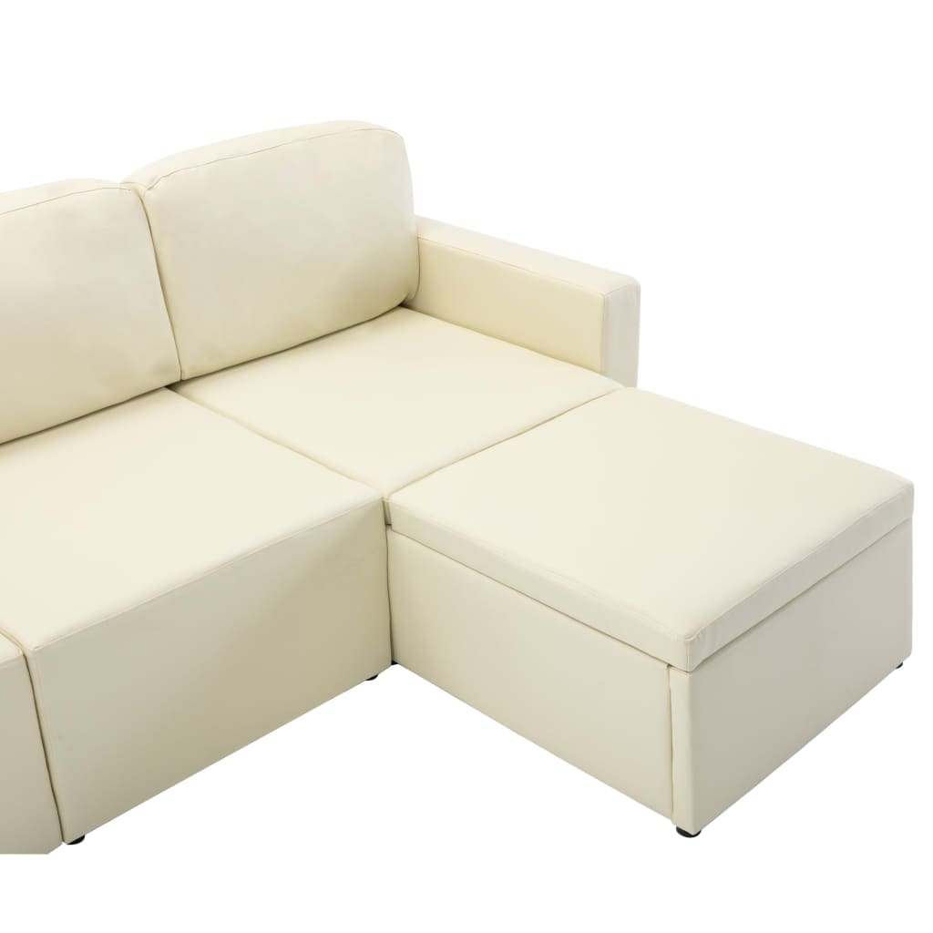 Modulares 3-Sitzer Schlafsofa Creme Kunstleder