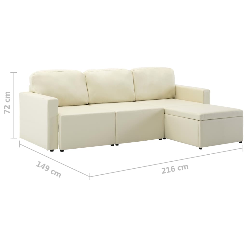 Modulares 3-Sitzer Schlafsofa Creme Kunstleder
