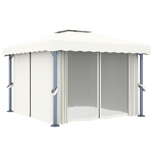 Pavillon mit Vorhang 3x3 m Cremeweiß Aluminium