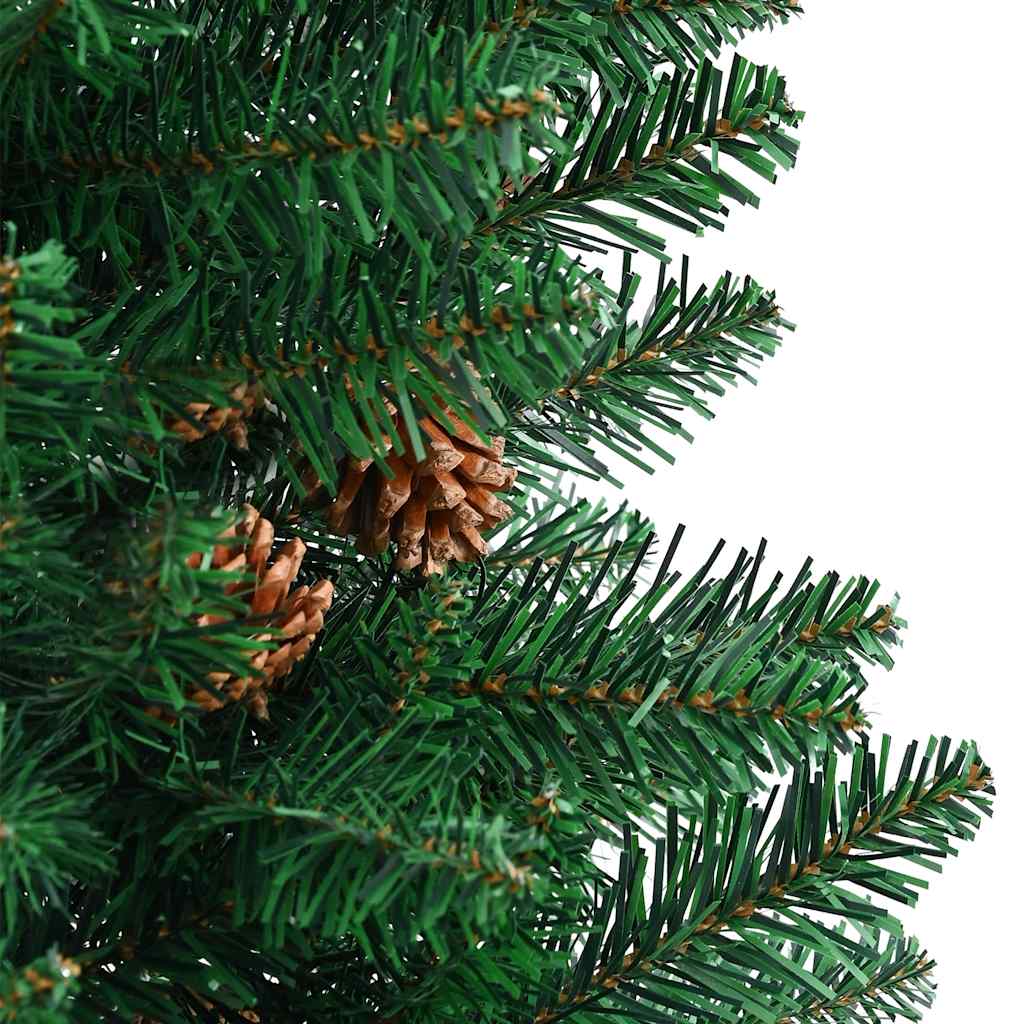 Weihnachtsbaum Schlank mit Echtholz und Zapfen Grün 210 cm PVC