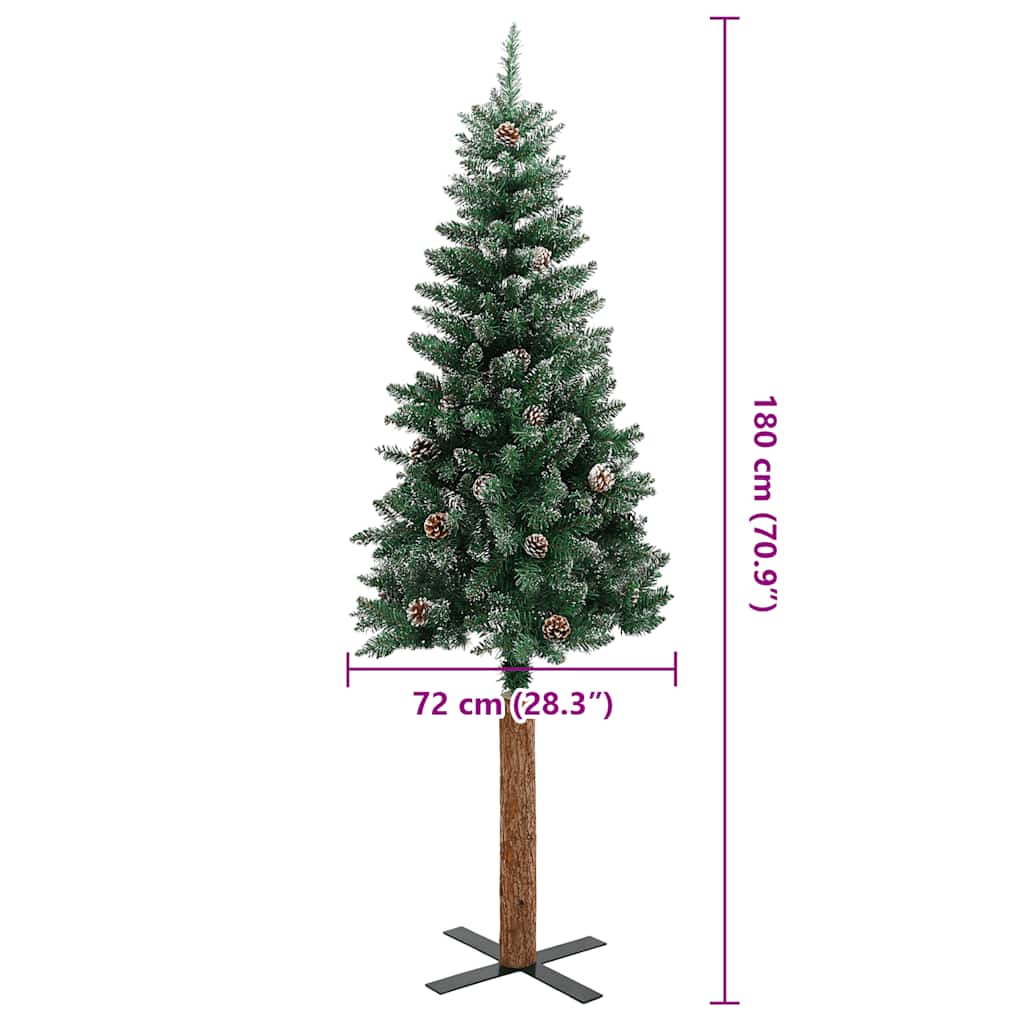 Weihnachtsbaum Schlank mit Echtholz und Schnee Grün 180 cm