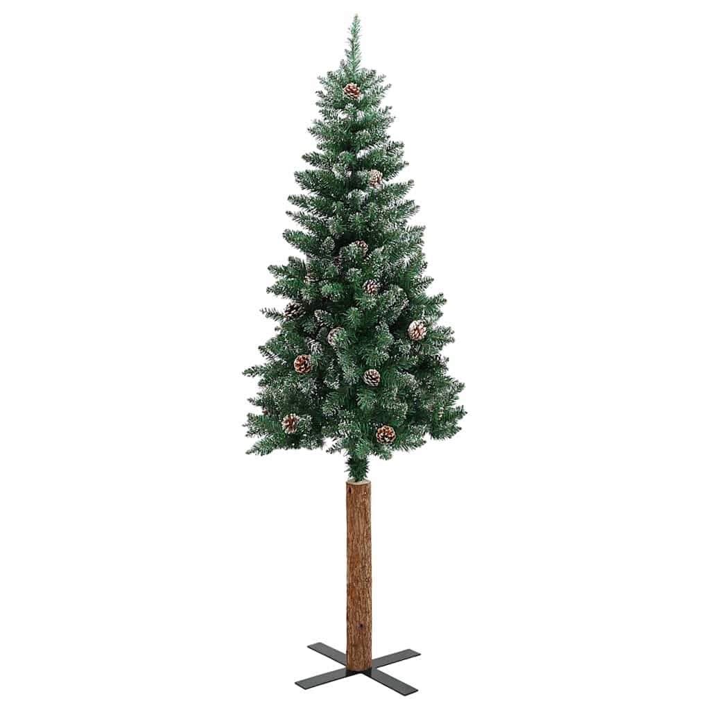 Weihnachtsbaum Schlank mit Echtholz und Schnee Grün 210 cm