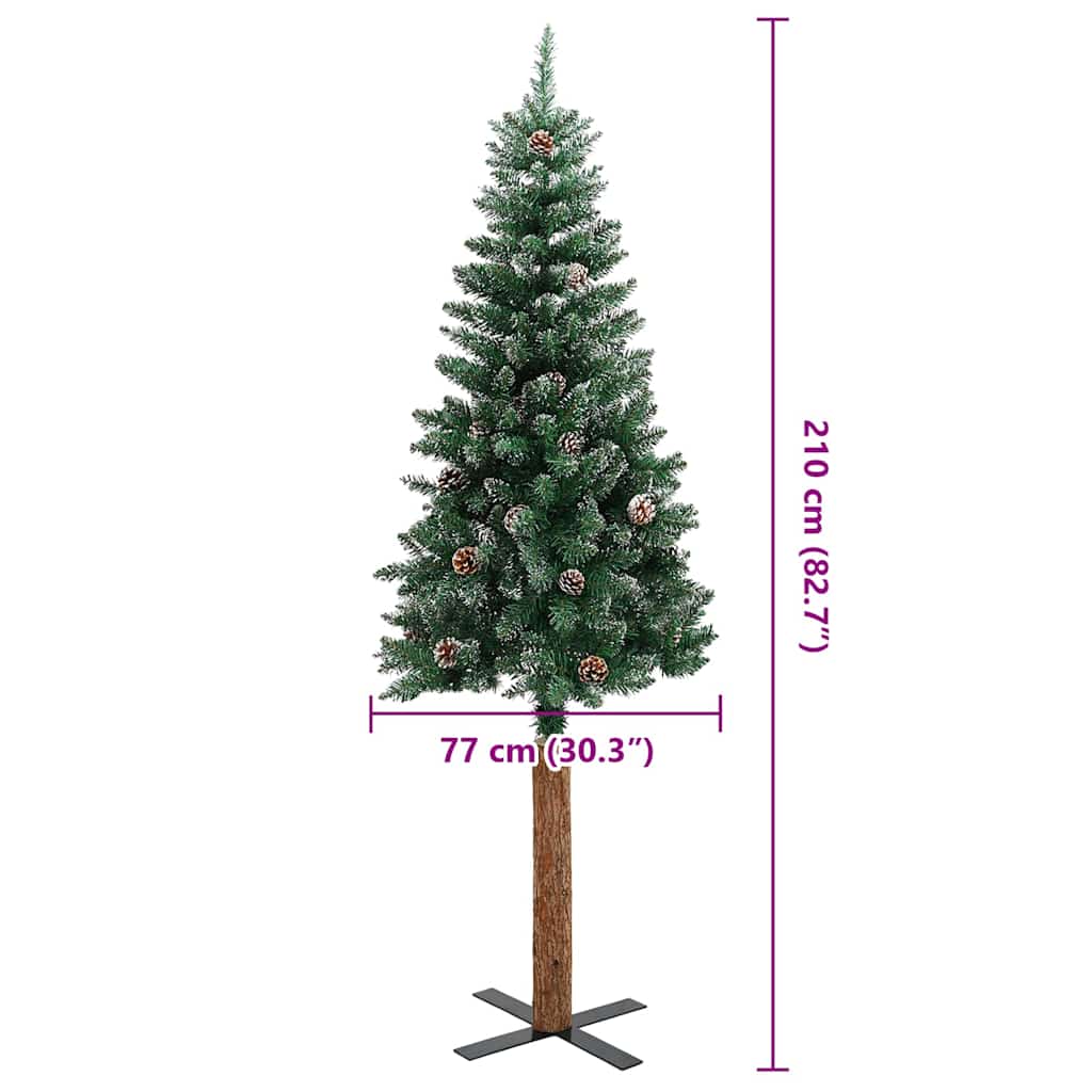 Weihnachtsbaum Schlank mit Echtholz und Schnee Grün 210 cm