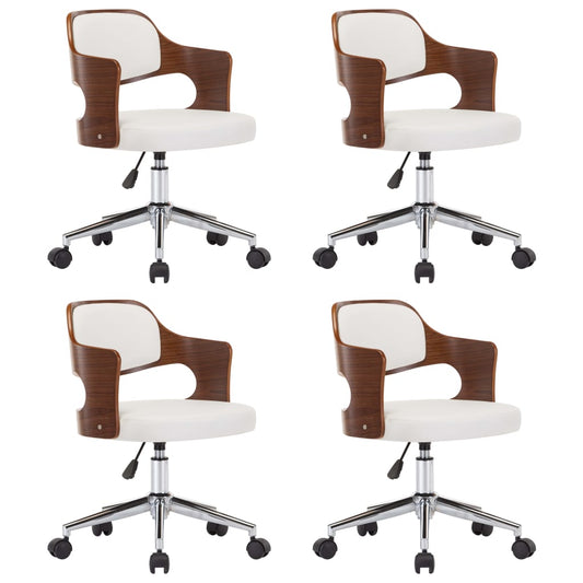 Drehbare Esszimmerstühle 4 Stk. Weiß Bugholz und Kunstleder