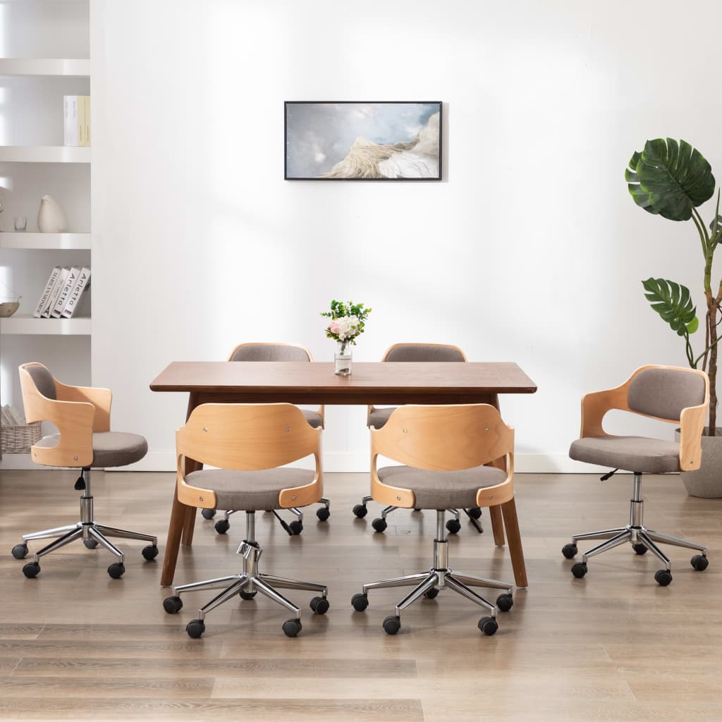 Drehbare Esszimmerstühle 6 Stk. Taupe Bugholz und Stoff