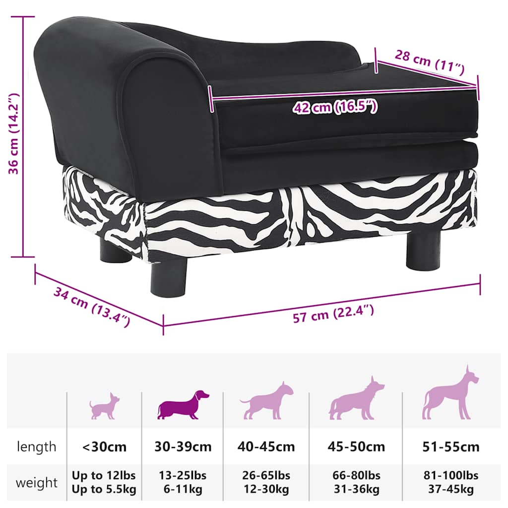 Hundesofa Schwarz 57x34x36 cm Plüsch